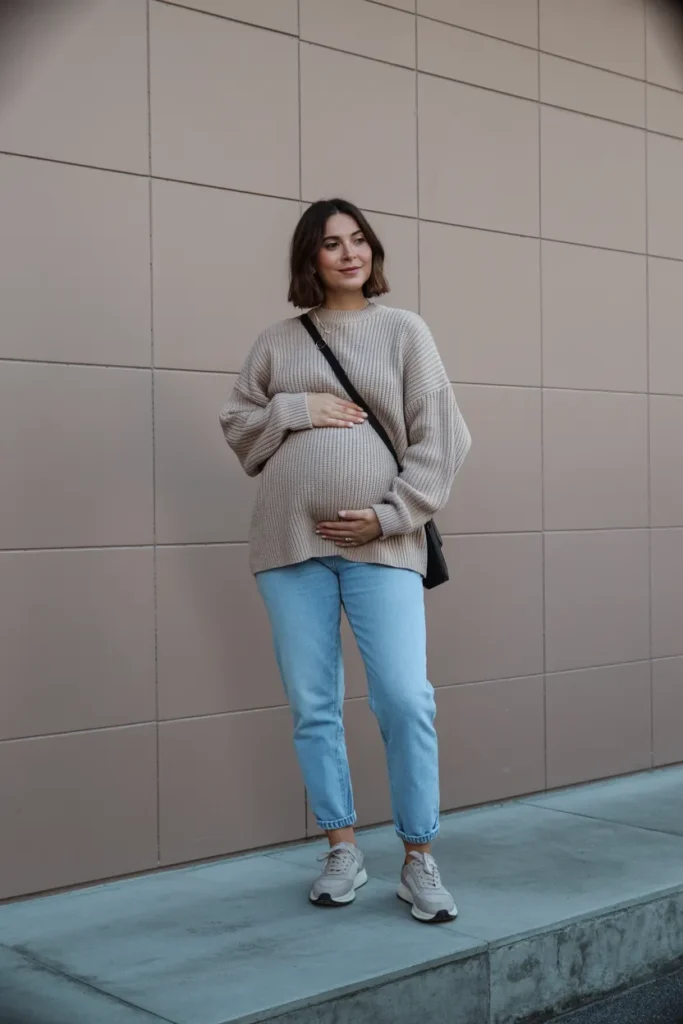 Maternity Jeans with Oversized Knit Sweater