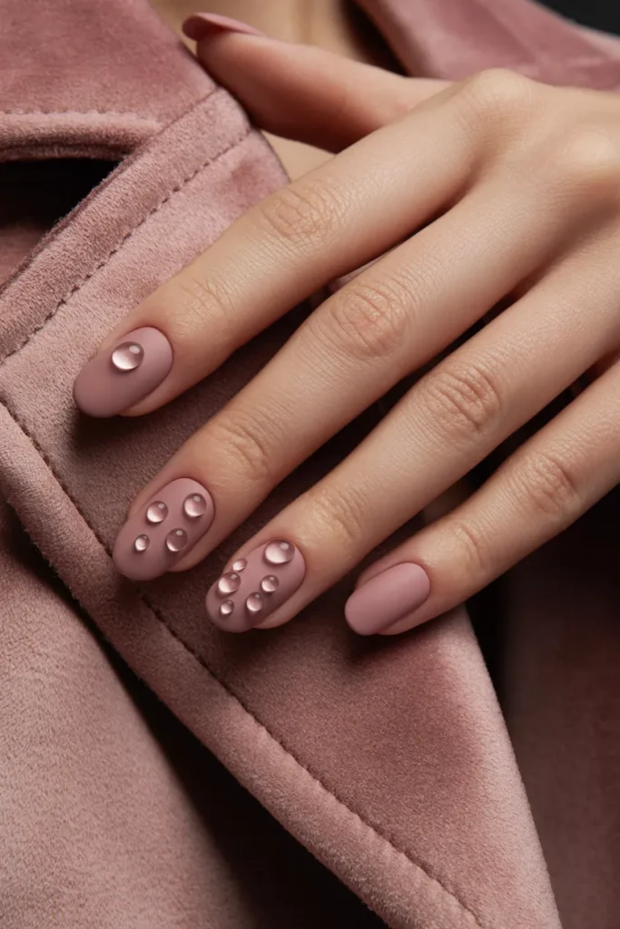 Matte Dusty Rose with Glossy "Water Droplet" Accents
