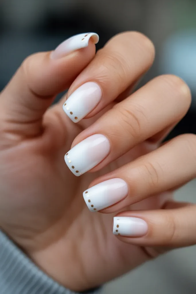 Matte White Acrylic Nails with Tiny Gold Dots