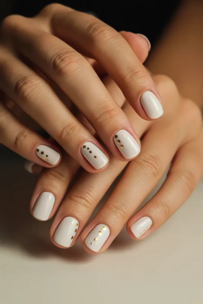 Matte White Nails with Tiny Gold Dots