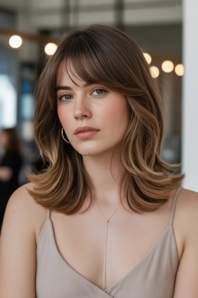 Medium Haircut with Curtain Bangs and Soft Layers