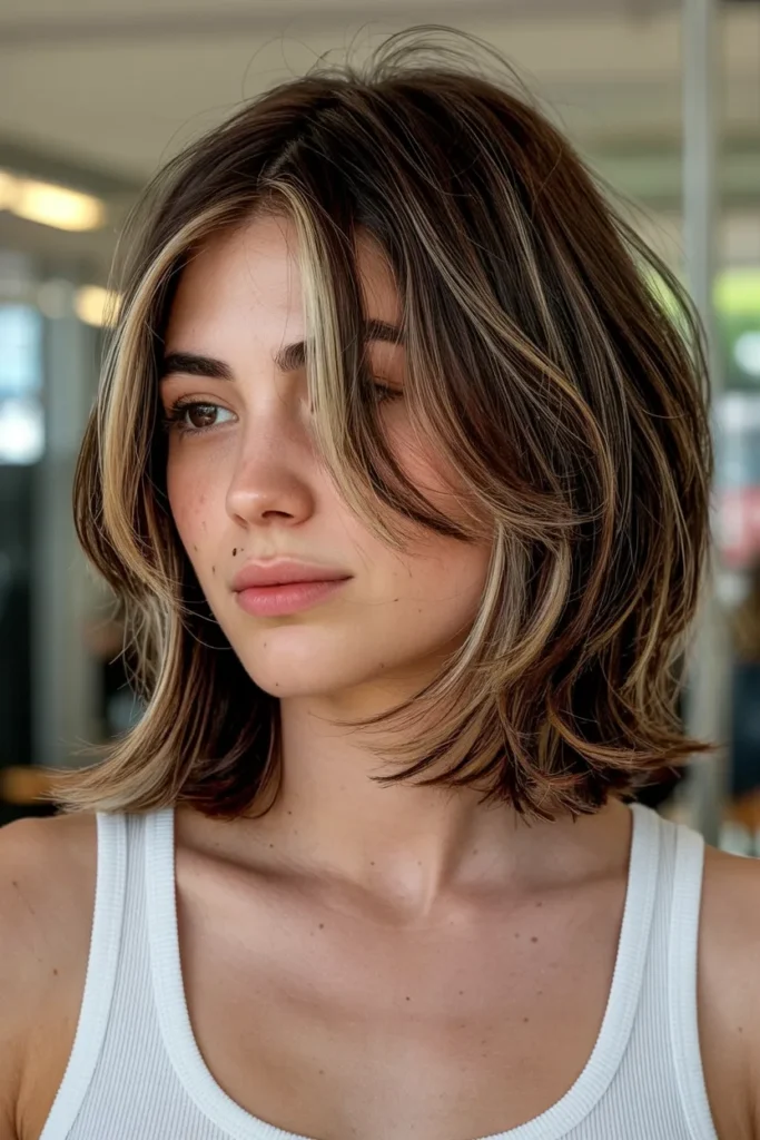 Medium Layered Hair with Blunt Finish