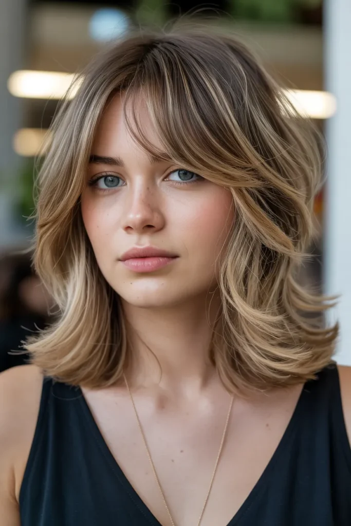 Medium Layered Hair with Curtain Bangs