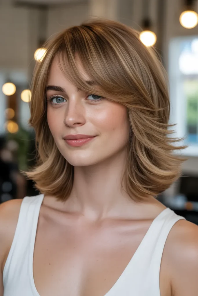 Medium Layered Hair with Side-Swept Bangs