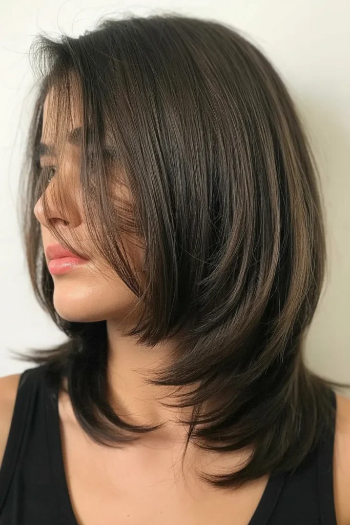 Medium Layered Hair with Sleek Straight Finish