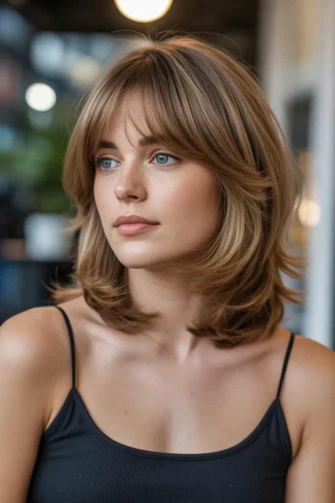 Medium Layered Haircut with Blended Bangs