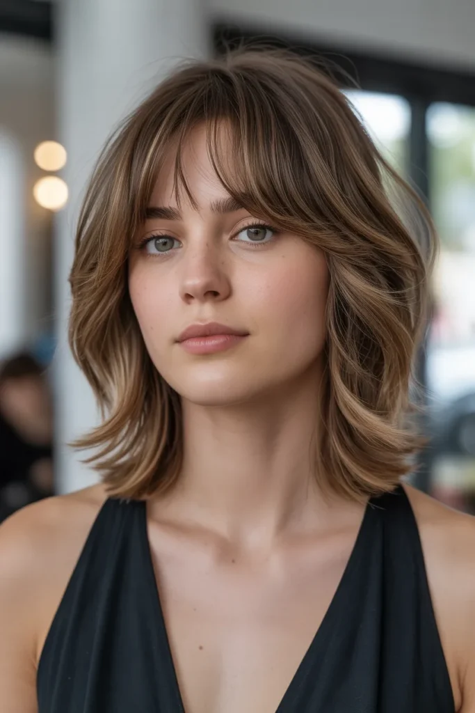 Medium Layered Haircut with Wispy Bangs
