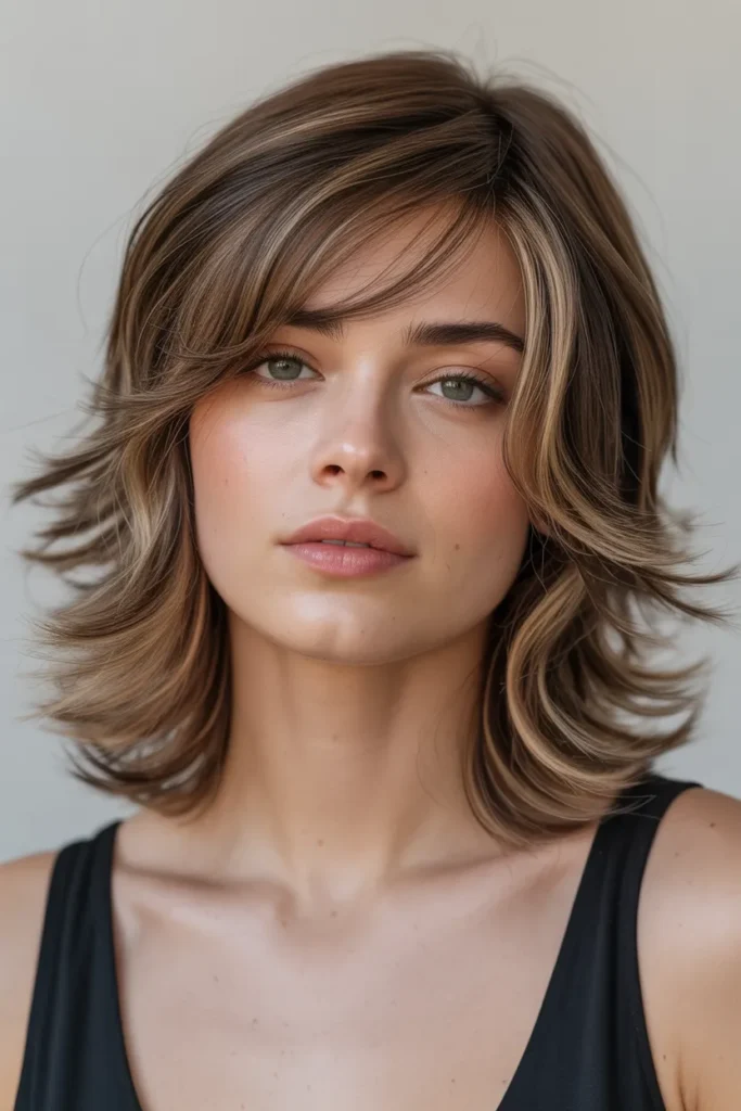 Medium Shag with Side-Swept Bangs