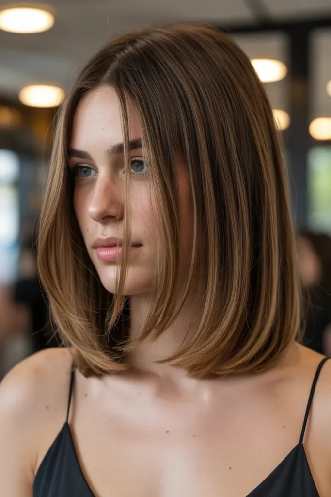 Medium Straight Haircut with Feathered Layers