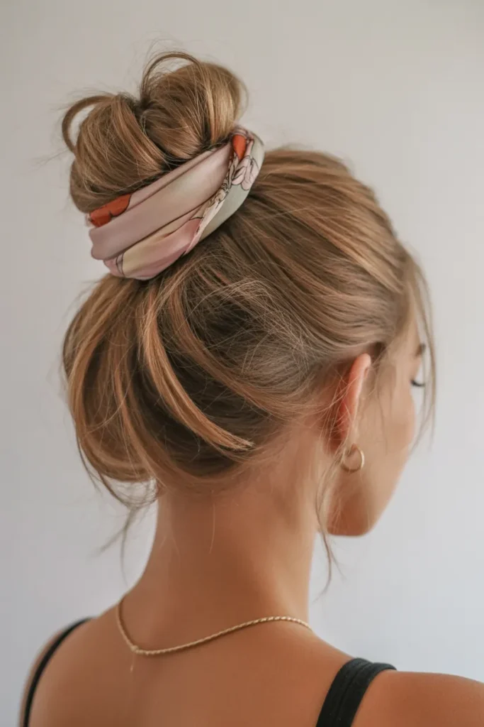 Messy Bun with Hair Scarf