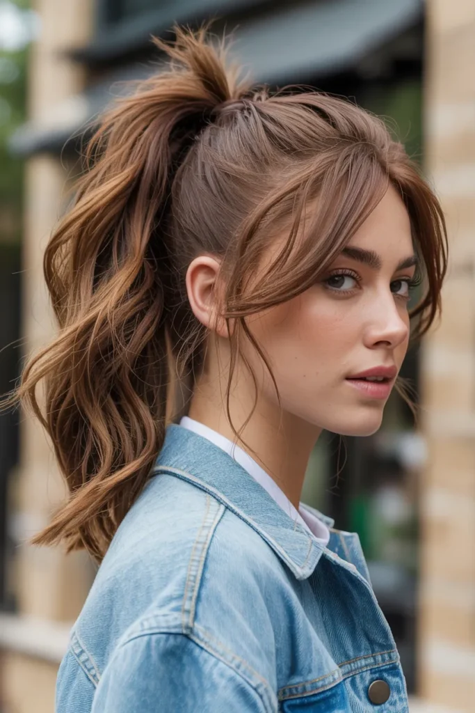 Messy High Ponytail with Face-Framing Layers