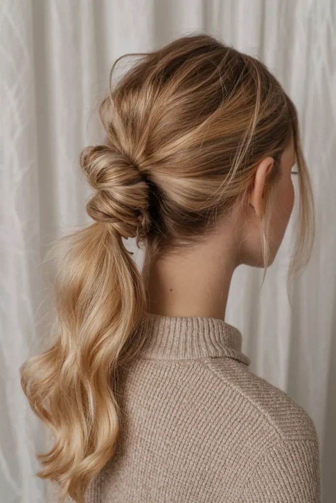 Messy Low Ponytail with Twists