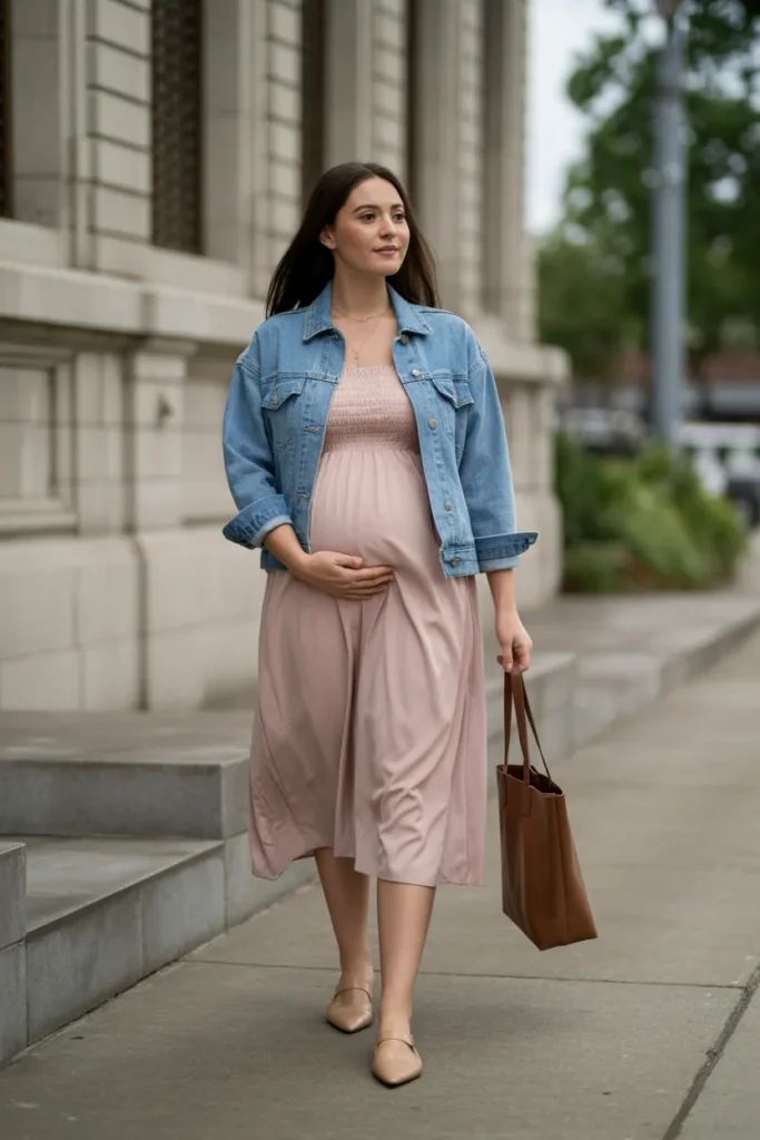 Midi Dress with Denim Jacket