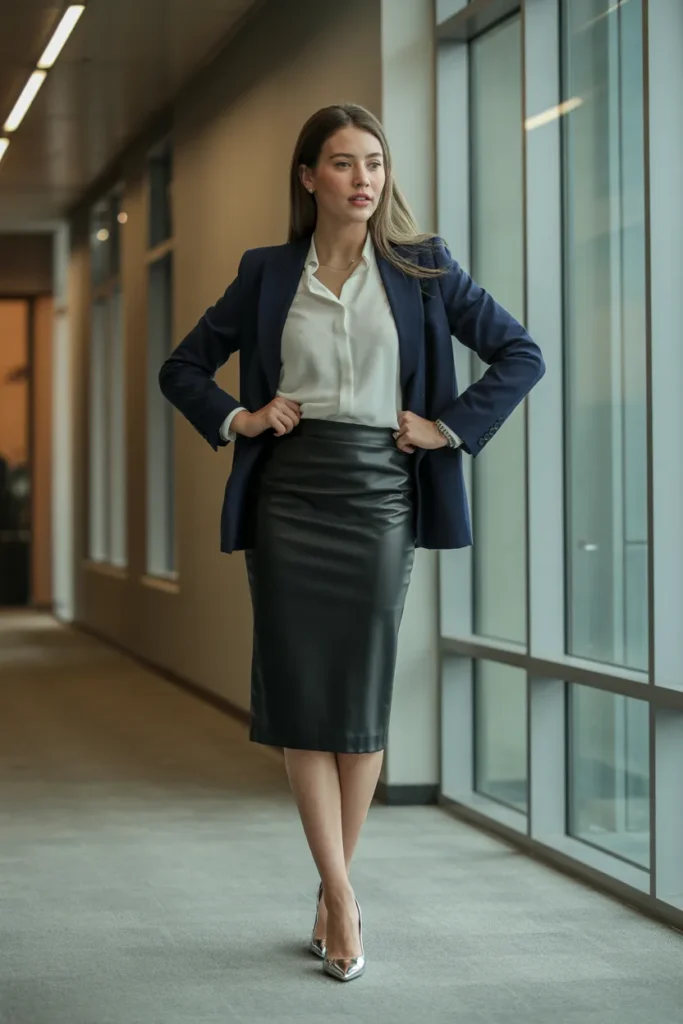 Midi Pencil Skirt with Structured Blazer