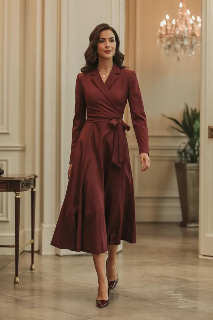 Midi Wrap Dress with Classic Pumps