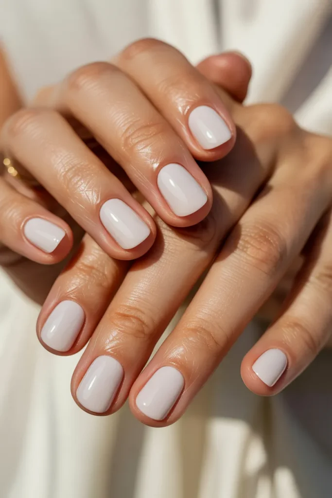 Milky White Glossy Short Nails