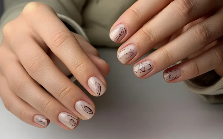 Minimal Line Art on Nude Nails,