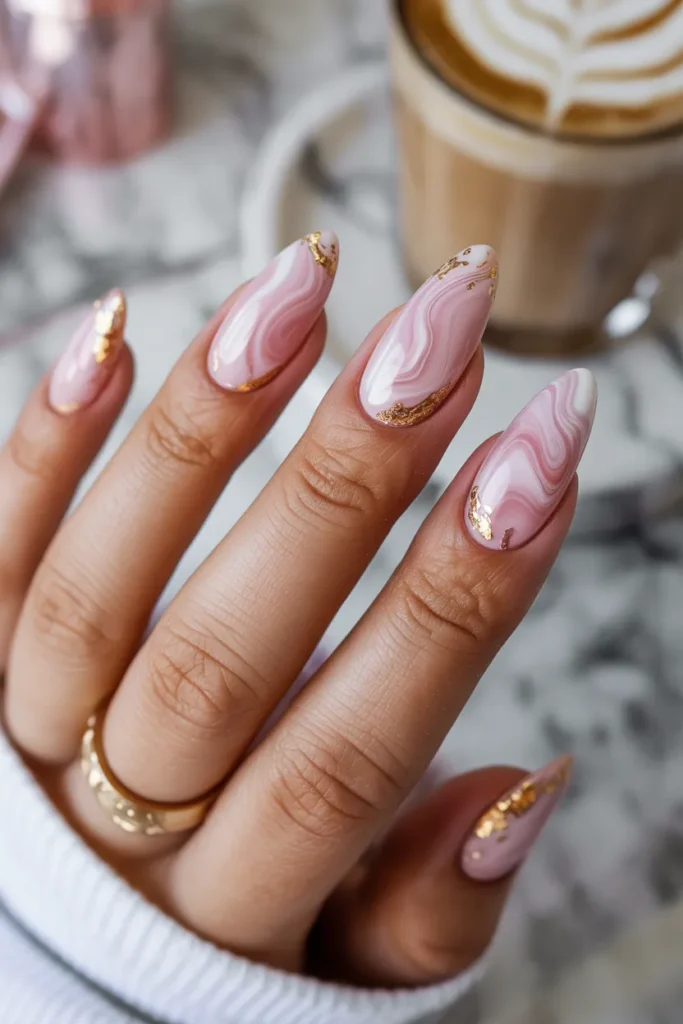 Minimalist Rose Quartz Marble with Gold Flakes