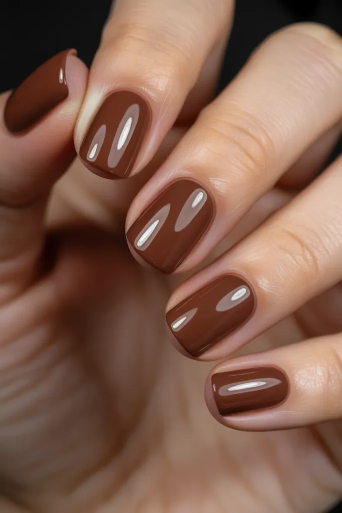 Mocha Brown Nails With Glossy Finish
