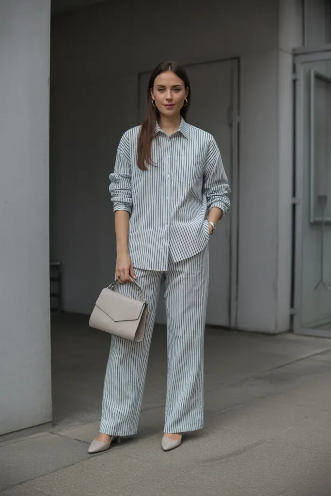 Monochrome Blouse and Trouser Set