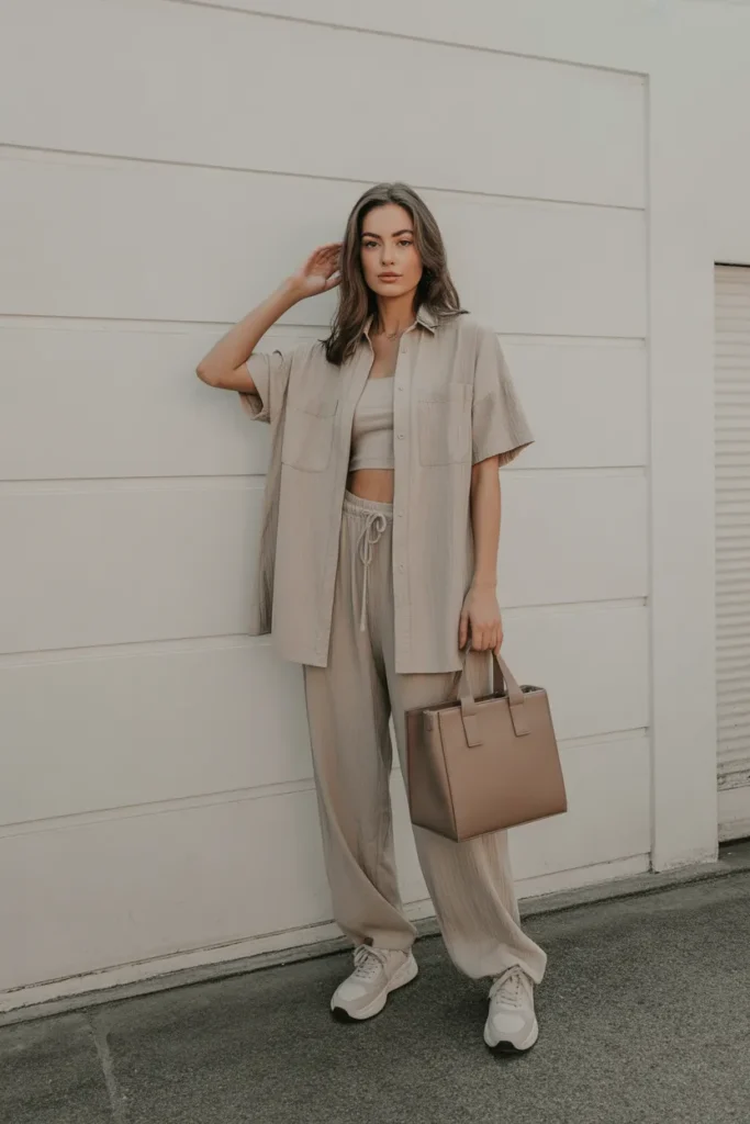 Neutral Co-Ord Set with Minimal Accessories