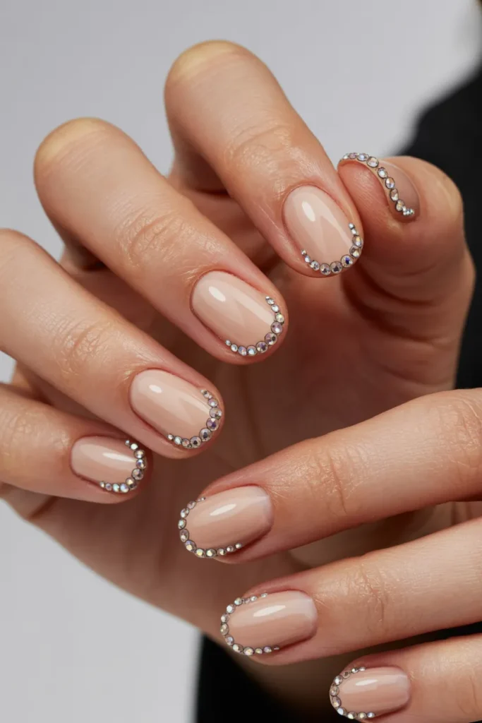 Nude Nails With Tiny Crystal Details