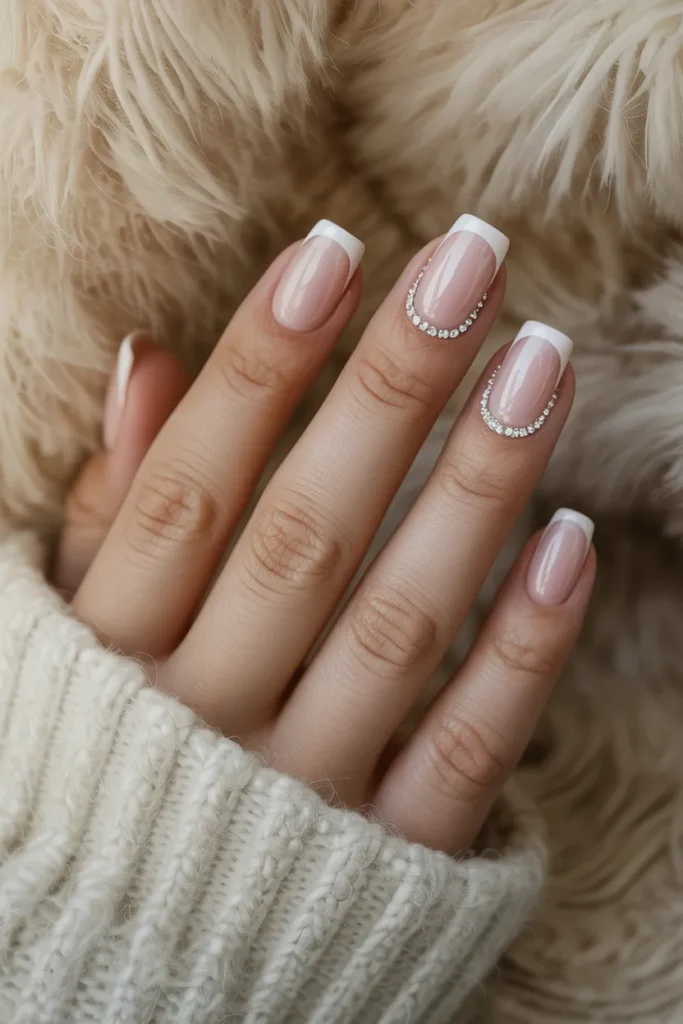Nude-Pink Gradient with Micro-Crystal Cuticle Framing