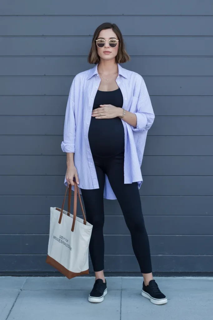 Oversized Button-Down Shirt with Leggings