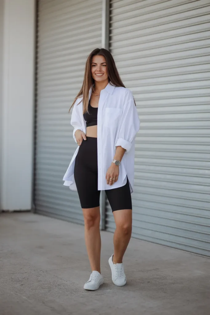 Oversized Button-Down with Biker Shorts