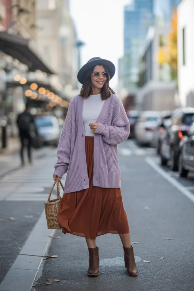 Oversized Cardigan with Midi Skirt