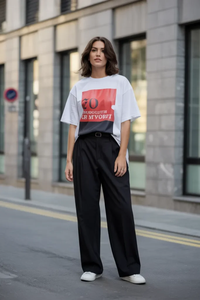 Oversized Graphic Tee with Tailored Trousers