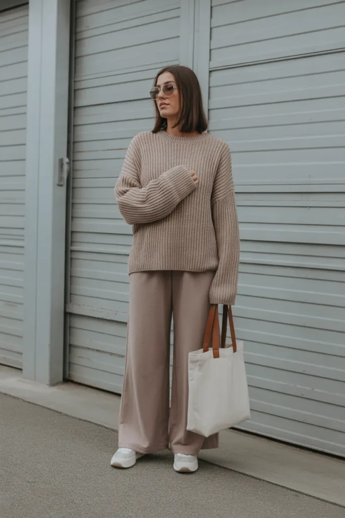 Oversized Knit Sweater with Wide-Leg Pants