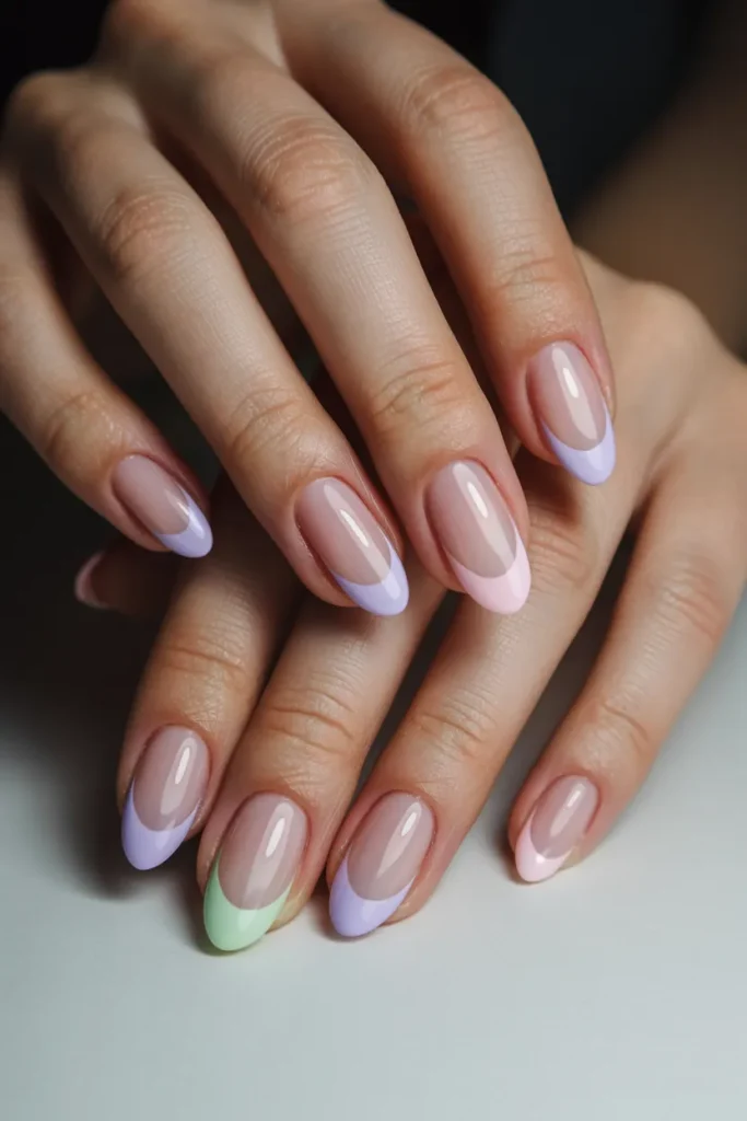 Pastel French Tip Almond Nails