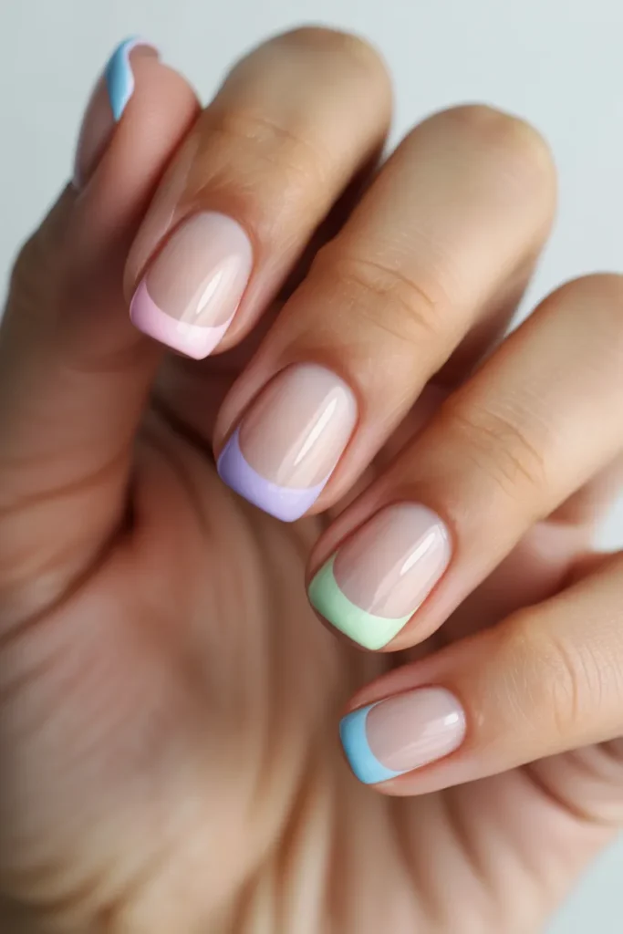 Pastel French Tip Short Nails