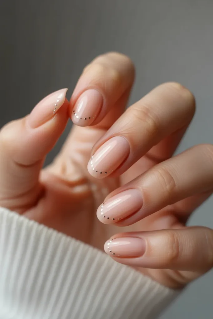 Peach Nude Acrylic Nails with Minimal Dots