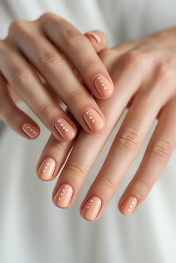 Peach Nude Nails with Minimal Dots