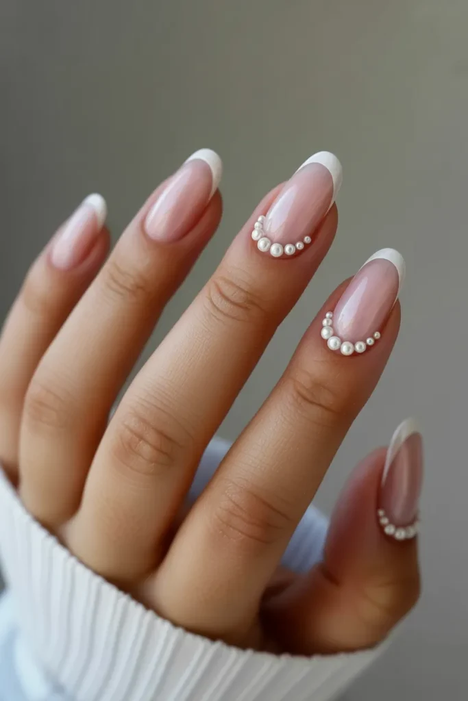 Pearl-Embellished Sheer Nails