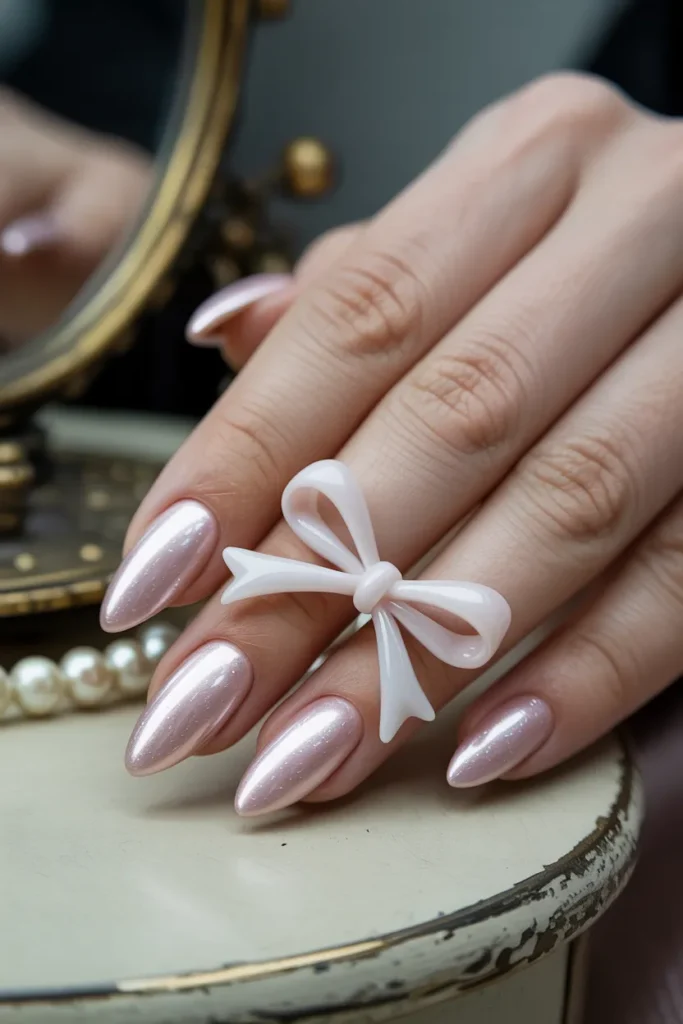 Pearlescent Ballet Slipper with 3D Ribbon Accents