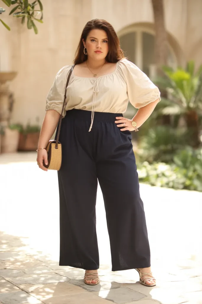 Peasant Blouse with Wide-Leg Palazzo Pants