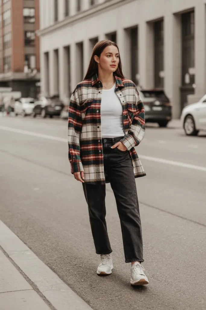 Plaid Shirt with Dark Denim Jeans