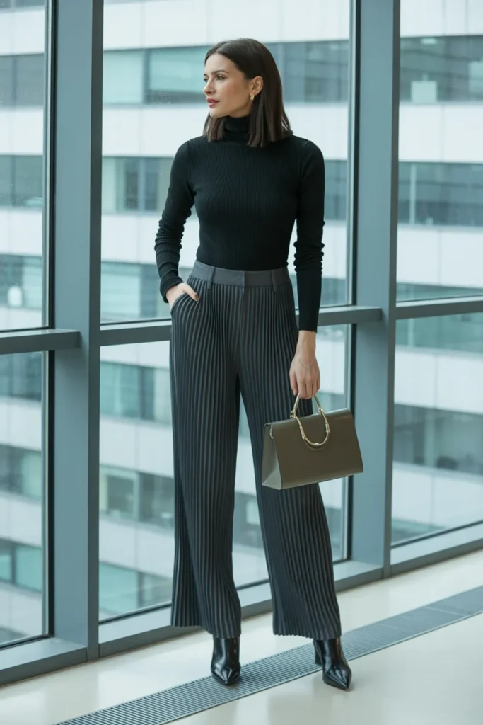 Pleated Trousers with Fitted Turtleneck