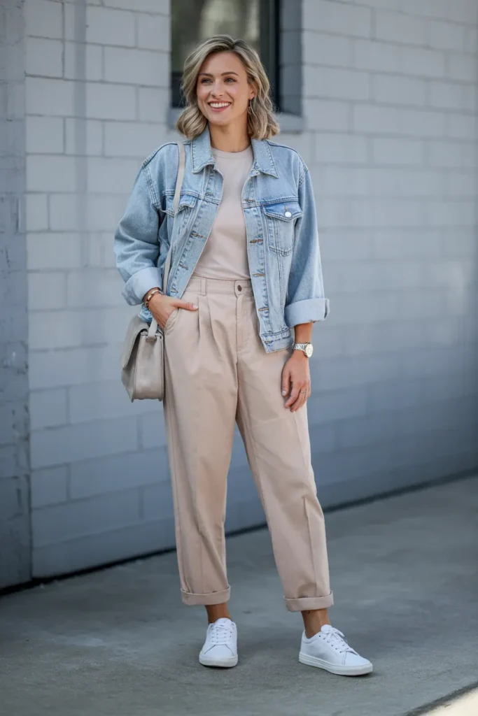 Relaxed Denim Jacket with Neutral Basics