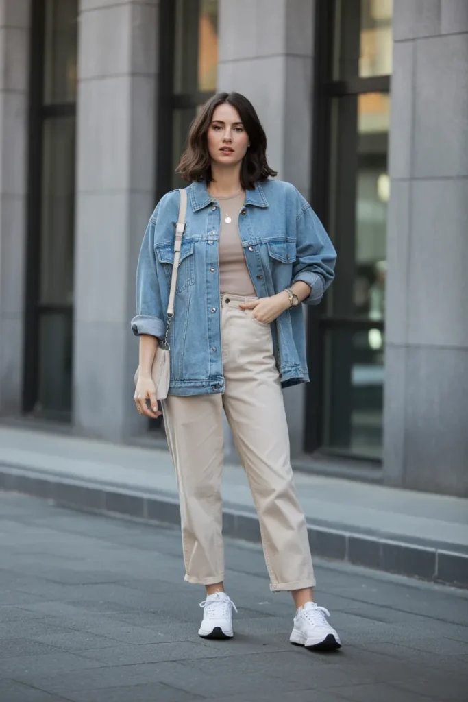 Relaxed Denim Jacket with Neutral Basics