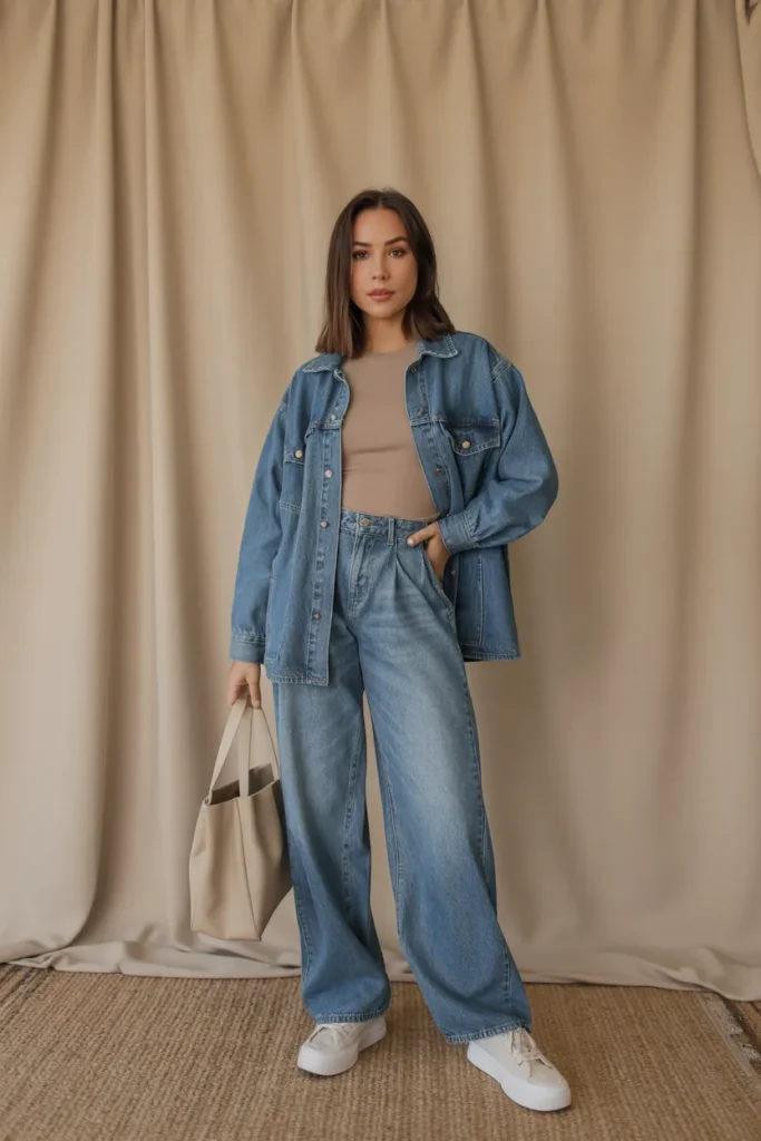 Relaxed Denim Set with Neutral Layers