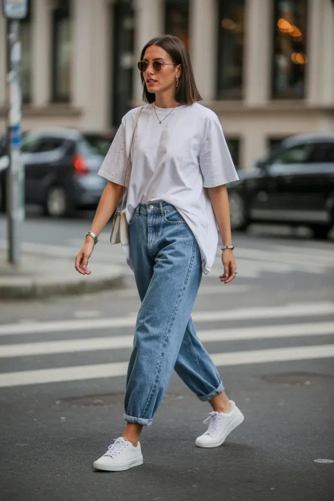 Relaxed Denim with Oversized White Tee