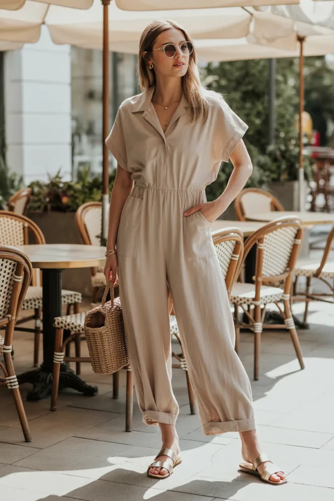 Relaxed Jumpsuit with Flat Sandals