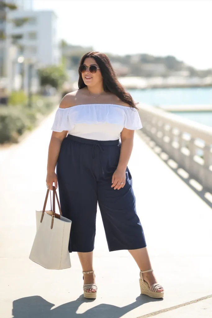 Ruffled Off-Shoulder Top with Capri Pants