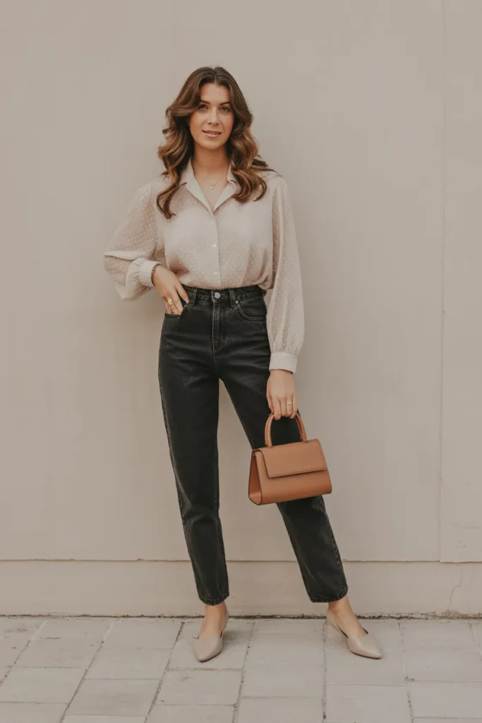 Sheer Blouse with High-Waist Jeans