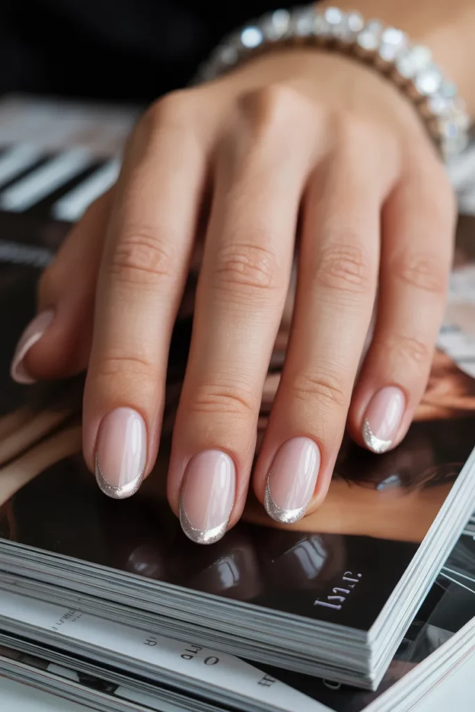 Sheer Petal Pink with Micro-French Silver Edging