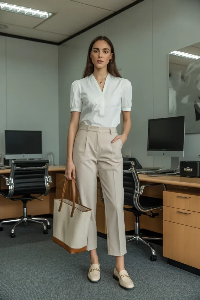 Short-Sleeve Blouse with Ankle-Length Trousers